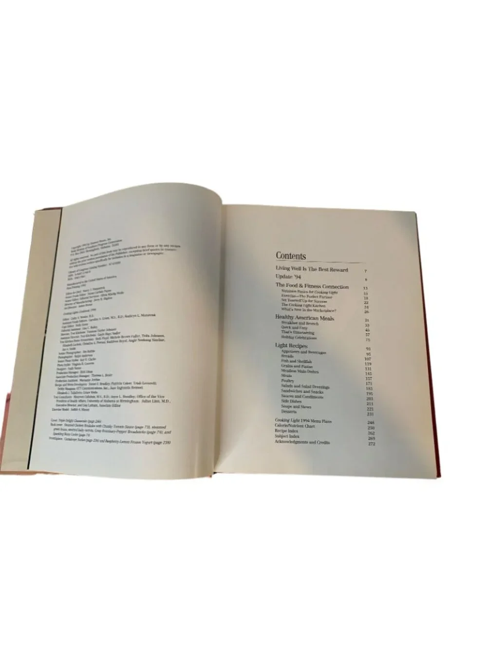 Cooking Light Cookbook 1994 Hardcover Low-Fat Healthy Recipes Oxmoor